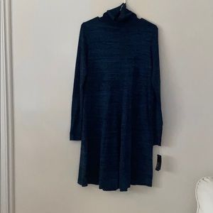 Dress with high collar - knee length, teal
